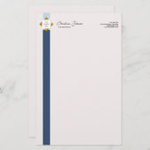 Trendy Blue Stripes Gold Logo Briefpapier (Voorkant / Achterkant)