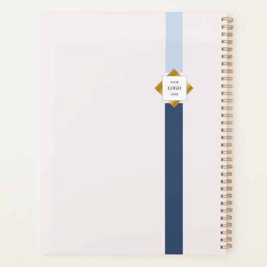 Trendy Blue Stripes Gold Logo Planner (Achterkant)
