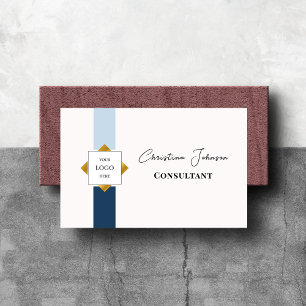 Trendy Blue Stripes Gold Logo Visitekaartje