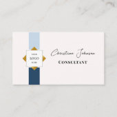 Trendy Blue Stripes Gold Logo Visitekaartje (Voorkant)