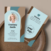 Trendy Blue & Taupe Groovy Retro Logo Foto Visitekaartje