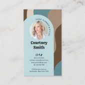 Trendy Blue & Taupe Groovy Retro Logo Foto Visitekaartje (Voorkant)