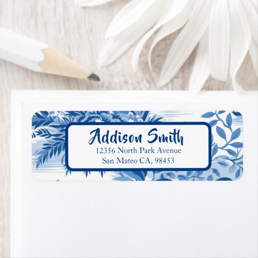 Trendy Blue Toile Retour Adreslabel Etiket (Insitu)