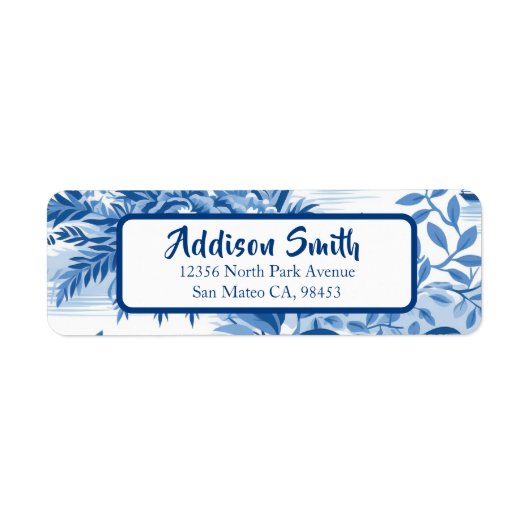 Trendy Blue Toile Retour Adreslabel Etiket (Voorkant)