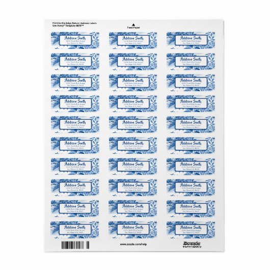 Trendy Blue Toile Retour Adreslabel Etiket (Full Sheet)