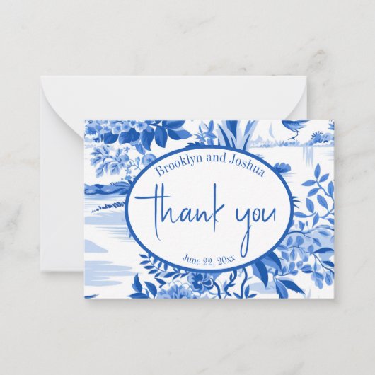 Trendy Blue Toile Special Occasion Thank You Note Notitiekaartje (Voorkant)