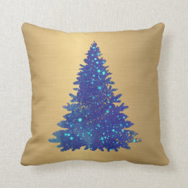 Trendy Blue Waterverf Glitter Tree Kerstmis Kussen