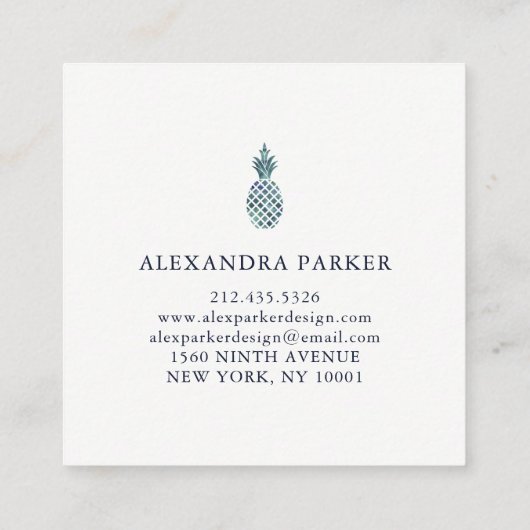 Trendy Blue Waterverf Kijk ananas Vierkante Visitekaartje (Achterkant)