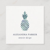 Trendy Blue Waterverf Kijk ananas Vierkante Visitekaartje (Voorkant)
