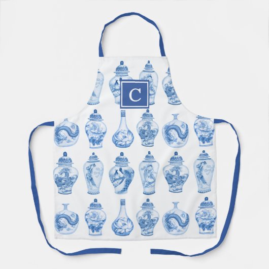Trendy Blue White Chinoiserie Ginger Jars Monogram Schort (Voorkant)