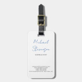 Trendy Blue White Handwrite minimalist Bagagelabel (Voorkant verticaal)
