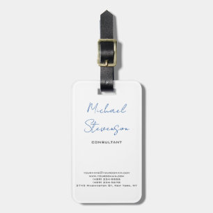 Trendy Blue White Handwrite minimalist Bagagelabel