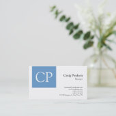 Trendy Blue White Modern Monogram Visitekaartje (Staand voorkant)