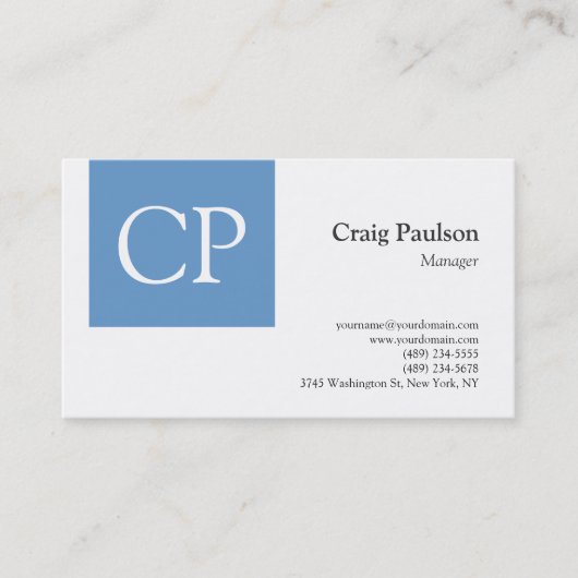 Trendy Blue White Modern Monogram Visitekaartje (Voorkant)