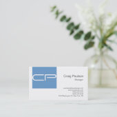 Trendy Blue White Modern Monogram Visitekaartje (Staand voorkant)