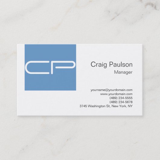 Trendy Blue White Modern Monogram Visitekaartje (Voorkant)
