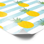 Trendy Blue White Stripes Pineapple Pattern Foto Afdruk (Hoek)