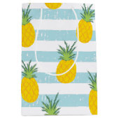 Trendy Blue White Stripes Pineapple Pattern Medium Cadeauzakje (Voorkant)