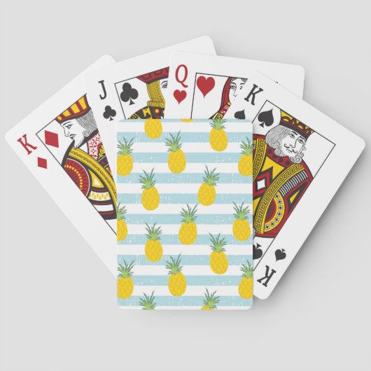 Trendy Blue White Stripes Pineapple Pattern Pokerkaarten (Achterkant)