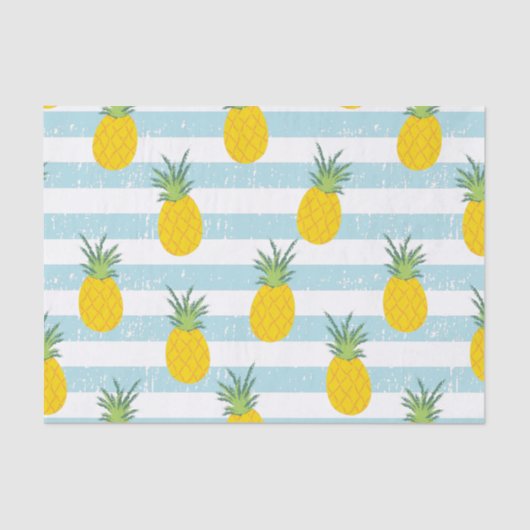Trendy Blue White Stripes Pineapple Pattern Tissuepapier (Voorkant)