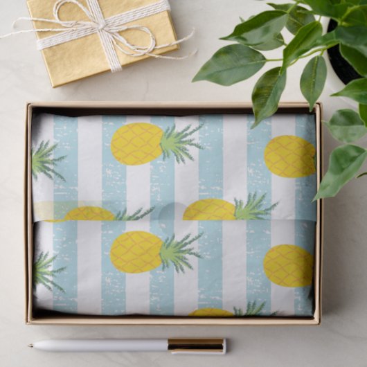 Trendy Blue White Stripes Pineapple Pattern Tissuepapier (Geschenk)