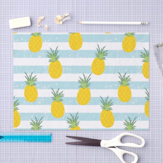 Trendy Blue White Stripes Pineapple Pattern Tissuepapier (Craft)
