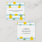 Trendy Blue White Stripes Pineapple Pattern Vierkante Visitekaartje (Voorkant / Achterkant)