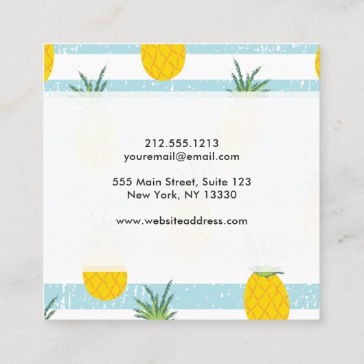 Trendy Blue White Stripes Pineapple Pattern Vierkante Visitekaartje (Achterkant)