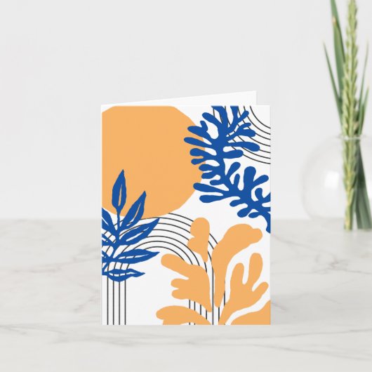 Trendy Blue Yellow Abstract Botanical Shapes Art Bedankkaart (Voorkant)