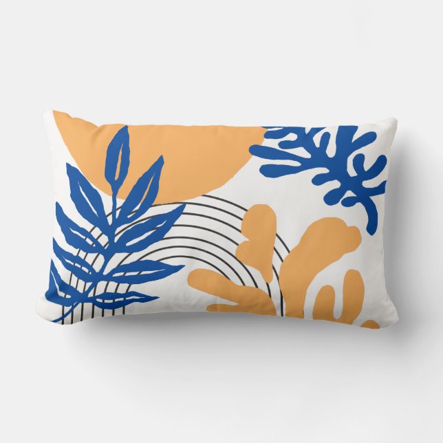 Trendy Blue Yellow Abstract Botanical Shapes Art Kussen (Voorkant)