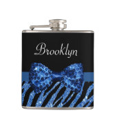 Trendy Blue Zebra print FAUX Glitz Bow met naam Heupfles (Voorkant)