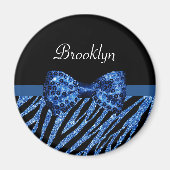 Trendy Blue Zebra print FAUX Glitz Bow met naam Magneet (Voorkant)