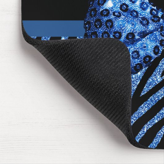 Trendy Blue Zebra print FAUX Glitz Bow met naam Muismat (Hoek)