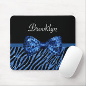 Trendy Blue Zebra print FAUX Glitz Bow met naam Muismat (Met muis)