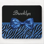 Trendy Blue Zebra print FAUX Glitz Bow met naam Muismat (Voorkant)