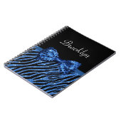 Trendy Blue Zebra print FAUX Glitz Bow met naam Notitieboek (Linkerzijde)
