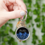 Trendy Blue Zebra print FAUX Glitz Bow met naam Sleutelhanger (Hand)