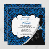 Trendy Bluet Damask Bride Vrijgezellenfeest Invite Kaart (Voorkant / Achterkant)