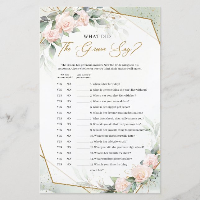 Trendy blush and gold lijst Wat zei de groom? (Voorkant)