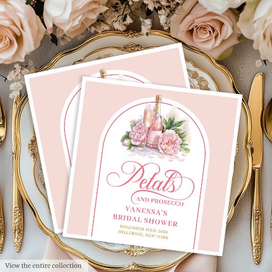 Trendy Blush and Gold Petals and Prosecco Napkins Servet