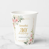 Trendy blush bloemeneucalyptus goud 30e verjaardag papieren bekers (Voorkant)