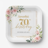 Trendy blush bloemeneucalyptus goud 70e verjaardag papieren bordje (Voorkant)