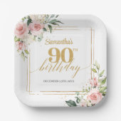 Trendy blush bloemeneucalyptus goud 90ste verjaard papieren bordje (Voorkant)