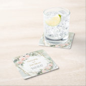 Trendy blush bloemengoud lijst eucalyptus bruiloft kartonnen onderzetters (Insitu)