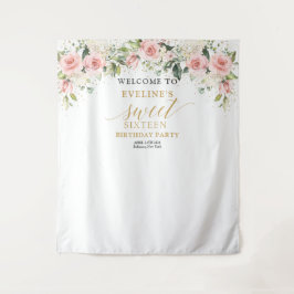 Trendy blush bloemengoud schittert 16e verjaardag wandkleed