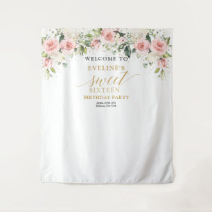 Trendy blush bloemengoud schittert 16e verjaardag wandkleed