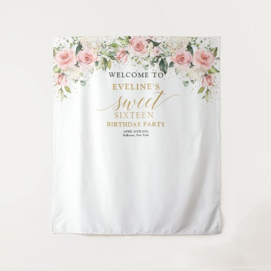 Trendy blush bloemengoud schittert 16e verjaardag wandkleed (Voorkant)