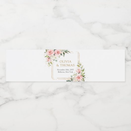 Trendy blush bloemengoud schittert eucalyptus waterfles etiket (Enkel label)