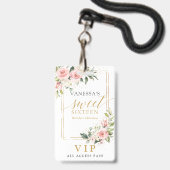Trendy blush bloemengoud sparkles salie zoet 16e badge (Voorzijde met lanyard)
