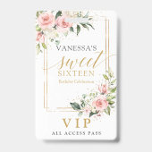 Trendy blush bloemengoud sparkles salie zoet 16e badge (Achterkant)